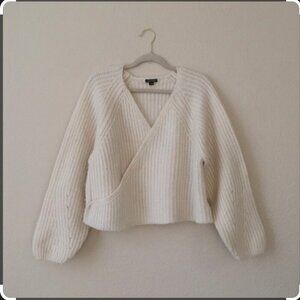Wild Fable Wrap Sweater Pointelle Sleeves V Neck Ivory Size Small Chunky Knit